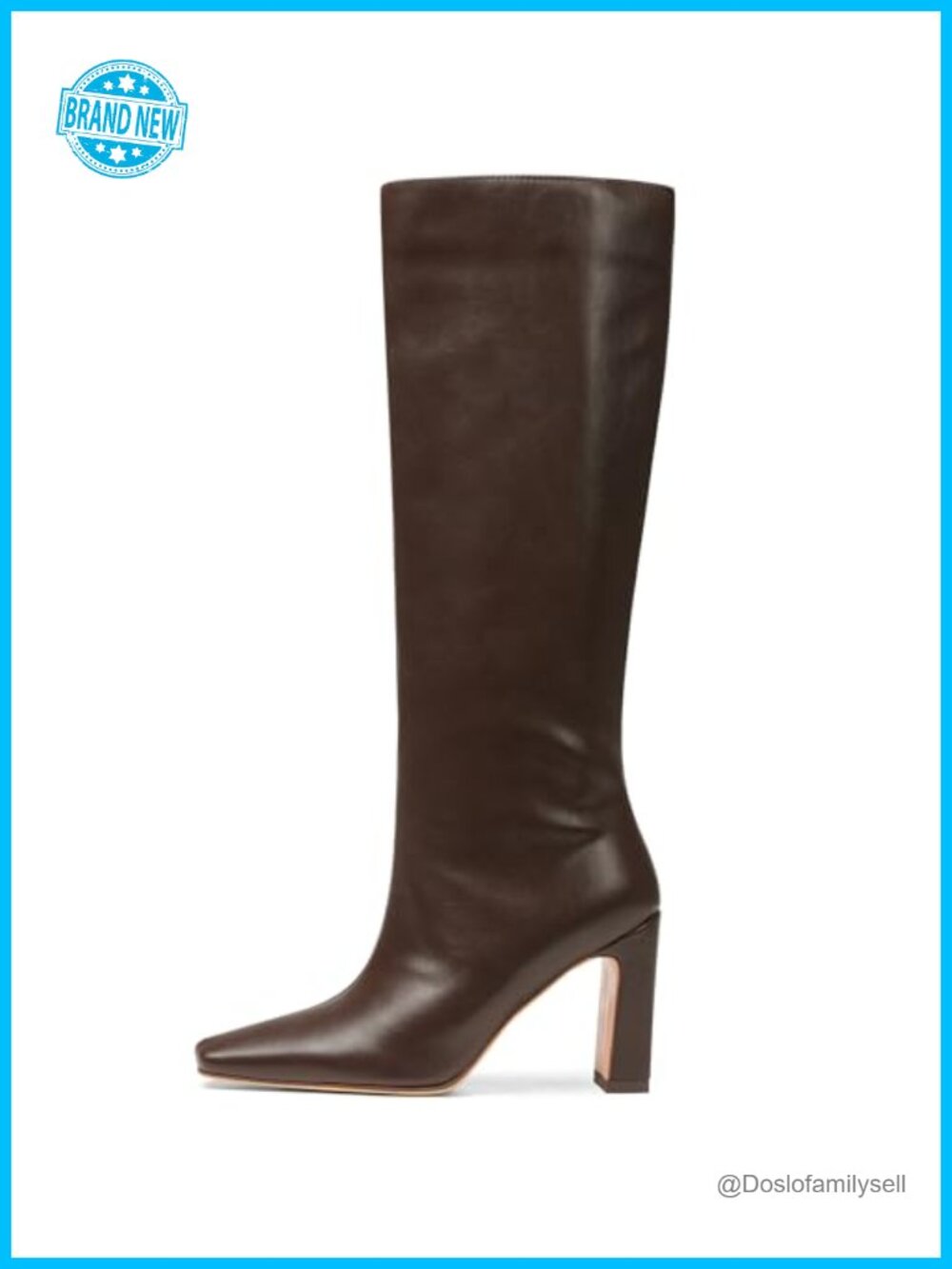 Faux Leather Knee High Boots Square Toe Chunky Block Heel Tall